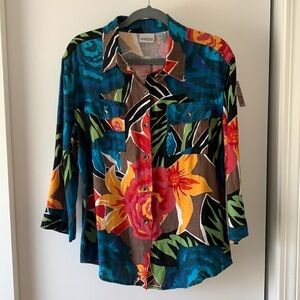 Chico’s Miriam Floral Linen Blouse M